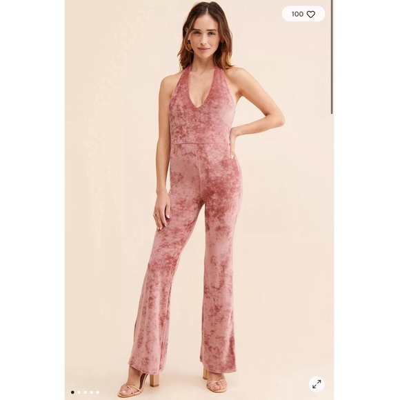 Free People Pants - NWT Free People Monte Pink Velvet WideLeg Halter Jumpsuit Large